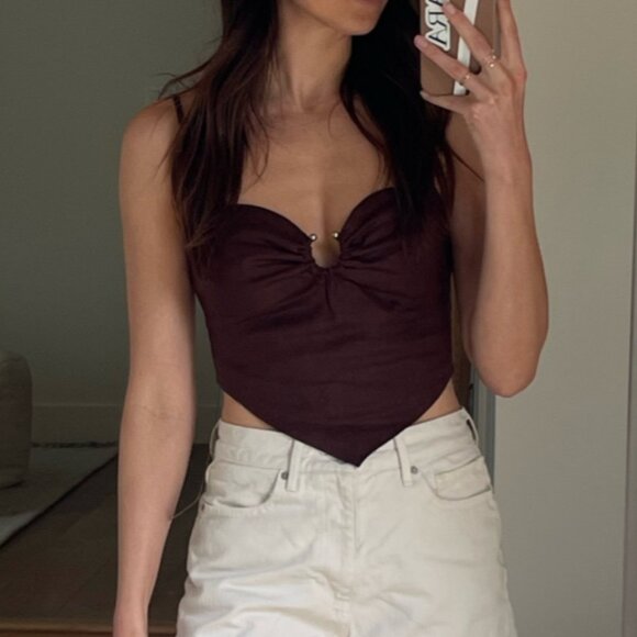NWT Reformation Sansa Linen Top Sz0/6/8 Cafe Brown Chocolate Causal Spring